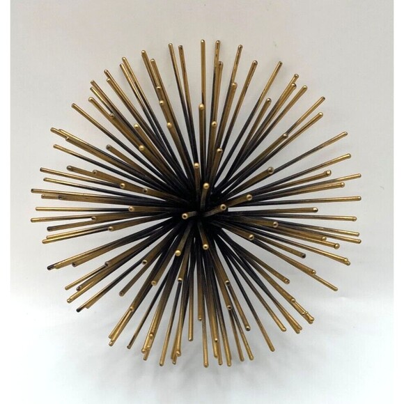 Metal Gold Atomic Starburst 3D Sea Urchin Wall Hanging Decor MCM Set Of 2 - Picture 3 of 11